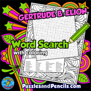 Preview of Gertrude B. Elion Word Search Puzzle with Coloring | Women in STEM Wordsearch