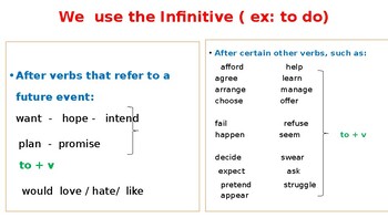 To infinitive and bare infinitive: English ESL powerpoints