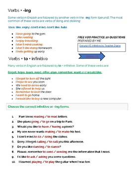 Preview of Gerund VS Infinitive +to and VDO Practice for Primary or Middle School Students