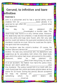 Preview of Gerund, to inf and bare inf exercises (Answers included)