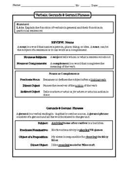 Preview of Gerunds & Gerund Phrases Practice Worksheet