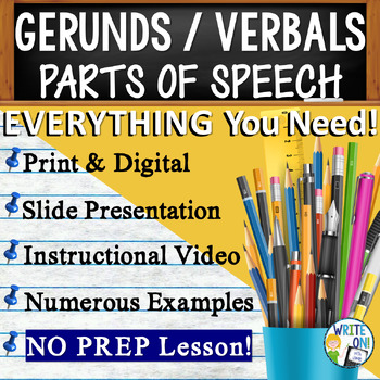 Preview of Gerunds, Verbals: Parts of Speech, Sentence Structure, Grammar, Writing Activity