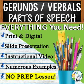 Preview of Gerunds, Verbals: Parts of Speech, Sentence Structure, Grammar, Writing Activity