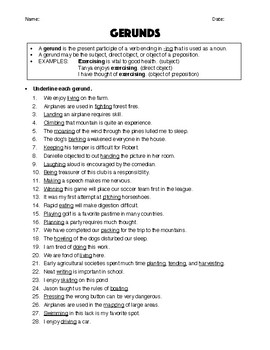 Gerunds Worksheet & Answer Key by Robert's Resources | TpT