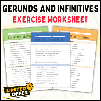 Preview of Gerunds and Infinitives Grammar Exercise Worksheets: Editable (PPT and PDF)
