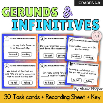 Preview of Gerunds and Infinitives Verbals Unit Grammar Task Cards