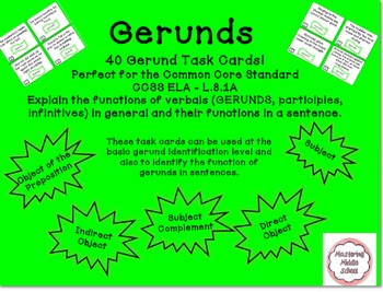 Preview of Gerunds and Their Functions Task Cards - Common Core aligned