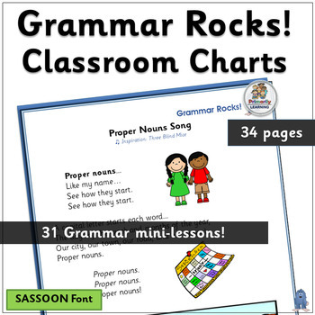 Preview of Get 31 Grammar Charts that align with Jolly Grammar Lessons - SASSOON Font