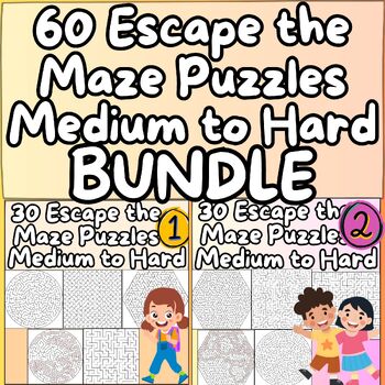 Preview of Get Bundle Now - 60 Escape the Maze Puzzles Bundle, Medium to Hard & Solutions