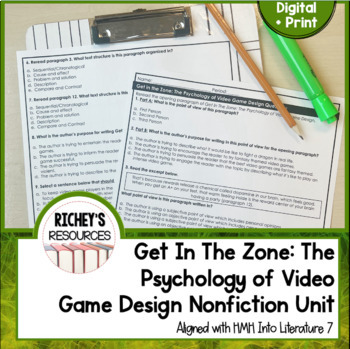Preview of Get In The Zone: The Psychology of Video Game Design Unit HMH 7 Digital + Print