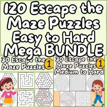 Preview of Get Mega Bundle - 120 Escape the Maze Puzzles Bundle, Easy to Hard & Solutions