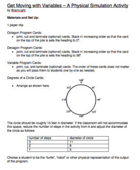 Preview of Get Moving With Variables - A Physical Sim. Activity - Please Rate, Rvw, Follow