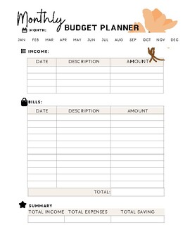 Preview of Get Organized Monthly Budget Planner PDF Expenses Income Bills Savings Debt