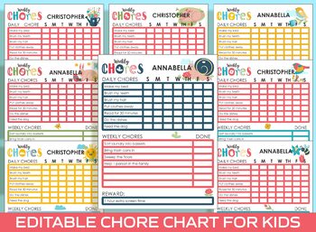 Preview of Get Organized this Spring with a Printable and Editable Chore Chart for Kids