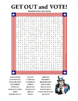 Get Out and Vote American Presidential Election wordsearch worksheet