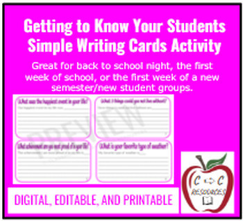 Preview of Get To Know My Students: Writing Activity Cards (Virtual or Print)