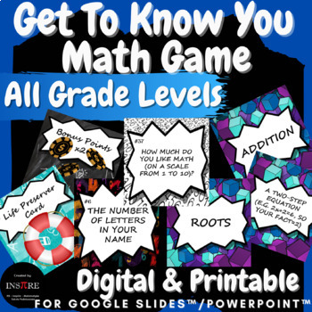 Preview of Get To Know You MATH GAME Figure Me Out Task Cards Math All About Me Activities