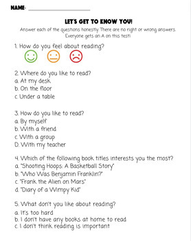 Get To Know You Reading Quiz by The Crayon Corner | TPT