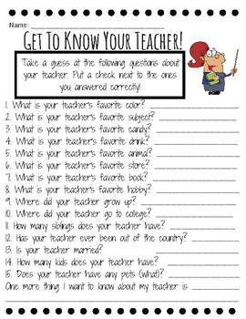 Get To Know Teacher Printable