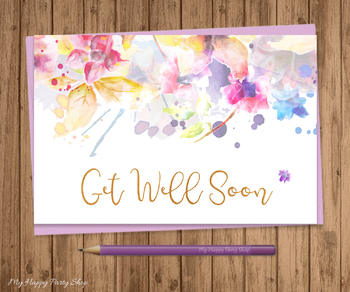 Preview of Get Well Son Card, Floral Card, Watercolor, 4X6 inches. Printable