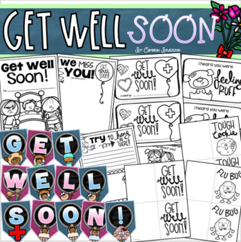 Preview of Get Well Soon Cards Mini Book Pennant Banner Sign Writing Activities BUNDLE