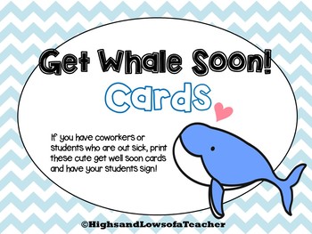 Preview of Get Whale (Well) Soon Cards for Students and Coworkers