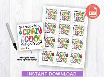 Preview of Get ready for a CRAZY COOL School Year Square Tags, Crazy Silly Drinking Straws