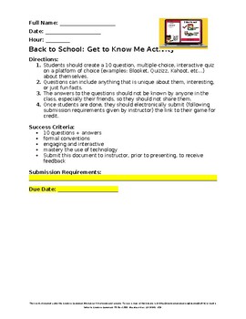 Preview of Get to Know Me Presentation-Back to School Activity