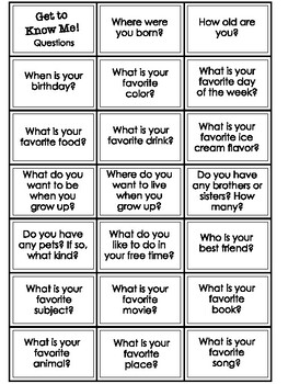 Get to Know Me Questions Packet by Tim's Printables | TpT