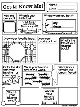 Get to Know Me Questions Packet – Tim's Printables