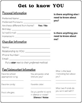 Get to Know YOU First Day Sheet by Becca Kociba | TpT