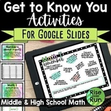 Get to Know You Activities for Math First Day of School in