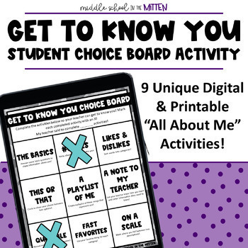Preview of Get to Know You Activity Back to School Ice Breaker Choice Board Print & Digital