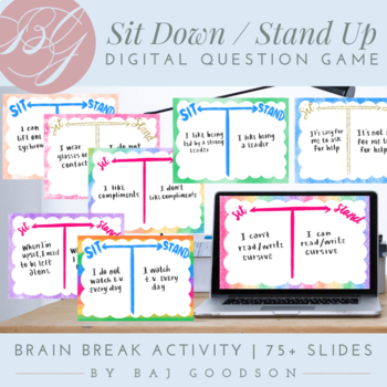 Preview of Get to Know You Activity Sit Down/Stand Up Question Game Hand Drawn