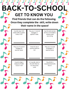 Preview of Get to Know You Activity for the Bandroom