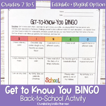 Preview of Get to Know You BINGO or People BINGO for Upper Elementary Back to School Game