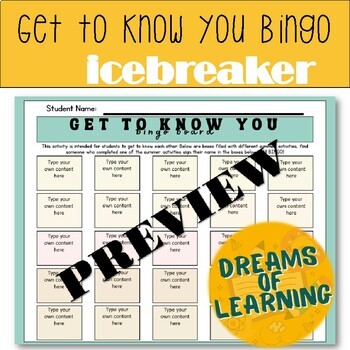 Get to Know You Bingo Set, Ice Breaker, Back to School Activity | TPT