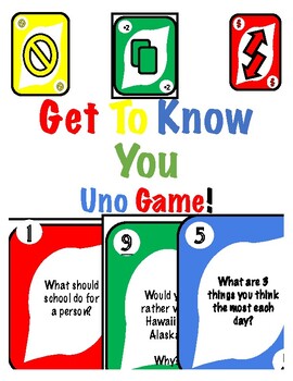 Preview of Get to Know You - Uno themed game!  back to school, ice breaker, club, groups!