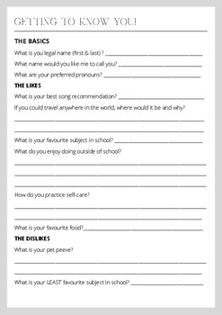Get to Know You Worksheet by Sarah Reny | TPT