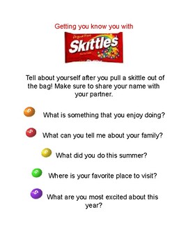 Get to Know You with Skittles by Surviving the School Year | TPT