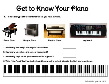 Preview of Get to Know Your Piano Worksheet