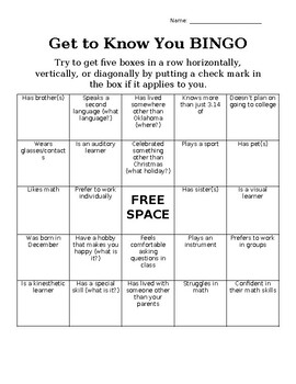 Get to Know Your Students BINGO by Kendra's Classroom Resources | TPT