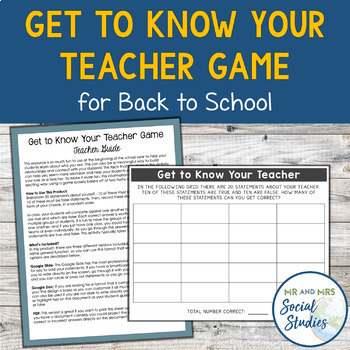 Preview of Get to Know Your Teacher Game (for Google Drive + PDF)