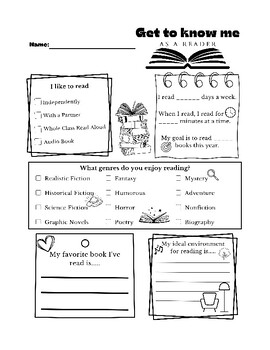 Preview of Get to know me as a Reader- Student Reading Inventory