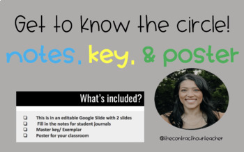 Preview of Get to know the circle! Notes, Key, & Poster