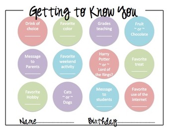 Preview of Get to know you activity for teachers or students