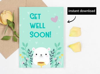 Preview of Get well soon card,printable ,printable Feel better soon.