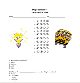 Gets A Bright Idea Magic School Bus Quiz Multiple Choice By Texas Teacher