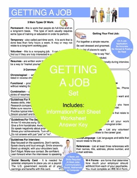 Preview of Getting A Job Content Sheet, Worksheet And Answer Key