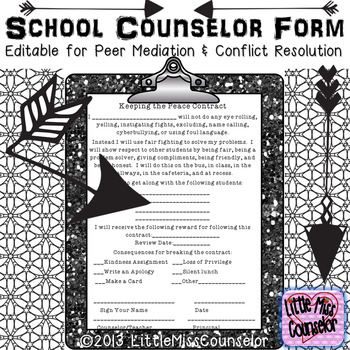 Preview of School Counseling Form for Peer Mediations and Conflict Resolution Editable
